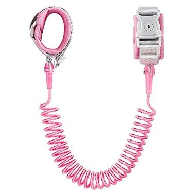 Imagem de 2M Pulseira reflexiva antiperda de pulso, antiperda, correia antiperda, coleira para bebê com travas de segurança para crianças (rosa claro)