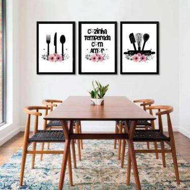 Imagem de Kit 3 Quadros Decorativos Cozinha Temperada com Amor