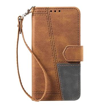 Imagem de Capa para iPhone 13 Mini/13/13 Pro/13 Pro Max, capa carteira flip de couro PU com compartimento para cartão com alça de pulso fecho magnético capa protetora com suporte embutido, marrom, 13 Pro 15,1 cm