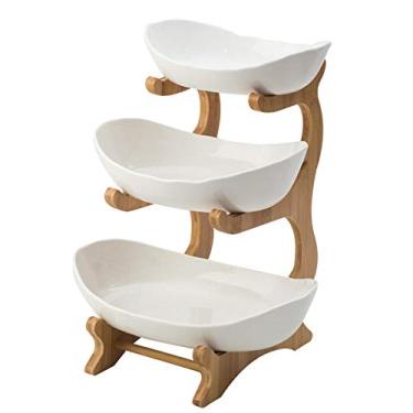 Imagem de Recipiente de armazenamento de plástico para sala de estar, prato de frutas, lanche de jardim, cesta de bolo para casa, prato de decoração, 3 camadas branco