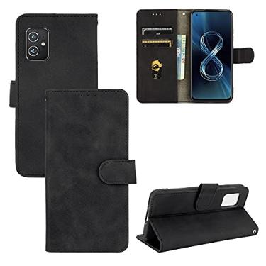 Imagem de YUNCHAO Caixa de telefone Para asus zenfone 8 / zs590ks de cor sólida com sensação de fivela magnética Flip Flip textura da panturrilha capa para celular
