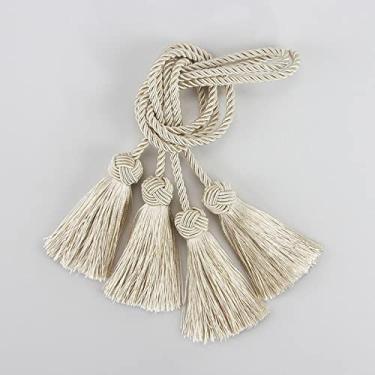 Imagem de 1 par Cortina de borla Acessórios de quarto Suporte de cortina Fivela Corda Tecido Feito À Mão Borla Bandagem Decoração de Casa, Bege