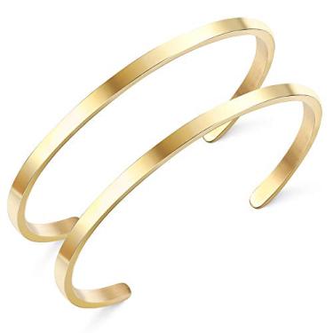 Imagem de Milacolato 2 peças de pulseira oval fina 18K branco/rosa/amarelo banhado a ouro para casais pulseiras de amor acabamento polido liso pulseira aberta joia presente para homens mulheres