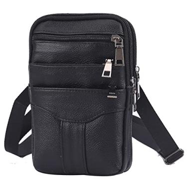 Imagem de Bolsa de couro masculina de ombro bolsa transversal retrô para celular cinto bolsa de ombro, Preto, 9.4x5.5x2.95in