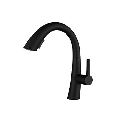 Imagem de Torneira de pia de cozinha Akitbahome com pulverizador de puxar, torneira de arco alto de alça única preto fosco