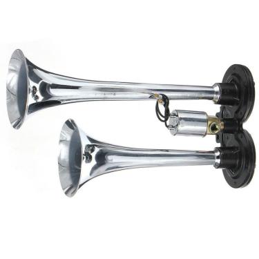 Imagem de Buzina a ar 2 Cornetas Cromada 12v com solenoide eletrica