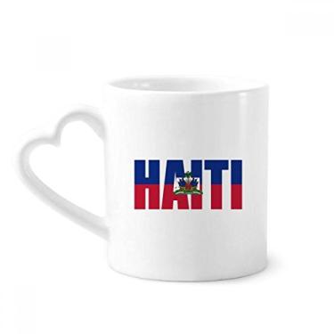 Imagem de Caneca com nome da bandeira do país do Haiti caneca de café cerâmica copo de coração de vidro