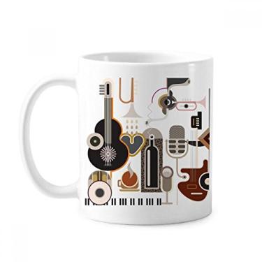 Imagem de Caneca de cerâmica com estampa azul abstrata ilustrada com ilustração de música de guitarra cerâmica para café e porcelana