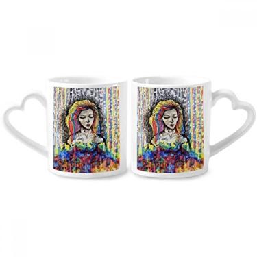 Imagem de Fade Away Conjunto de canecas de porcelana para casais, com características de arte abstrata, alça de coração