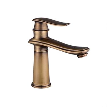 Imagem de LIDON Torneira para pia do banheiro torneira de latão banheiro torneira do banheiro alça única retro torneira da pia do banheiro latão torneira do banheiro furo único torneira do lavatório preta, preto B (cor: antigo A)