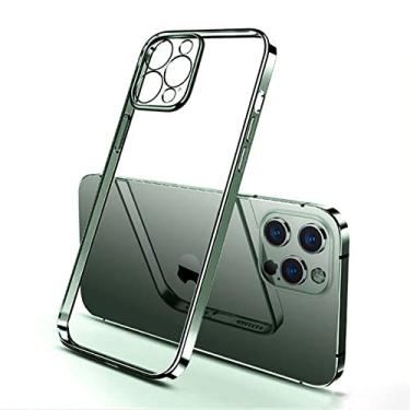 Imagem de Capa transparente de silicone com moldura quadrada de revestimento de luxo para iPhone 11 12 13 14 Pro Max Mini X XR XS Max 7 plus Capa traseira transparente, verde escuro, para iPhone 8 Plus