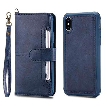 Imagem de Capa Flip Folio para iPhone 14 Plus 12 13 Pro XR Luxo Carteira de Couro Destacável Capa de Telefone Capa Imã para iPhone 11 XS Max 78, Azul, Para iPhone X