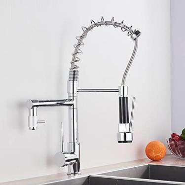 Imagem de Torneira de cozinha de latão Torneira de pia de vaso com mola Bicas giratórias duplas Torneiras misturadoras de água quente e fria Torneiras de banheiro, I