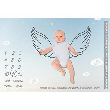 Imagem de Lençol Cenário para Foto Mêsversário Anjinho - Minha Estrelinha Painel Temático, Acompanhamento Mensal, Fundo Fotográfico Infantil com Marcador MDF