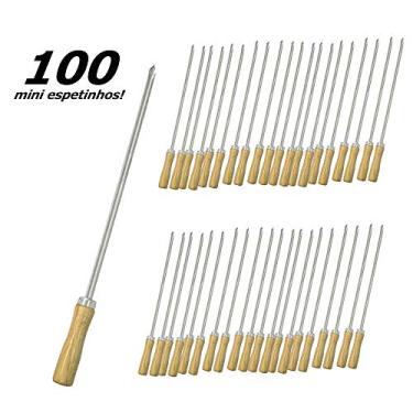 Imagem de Kit 100 Mini Espetinhos Churrasco Coração Inox 30 Cm Lâmina