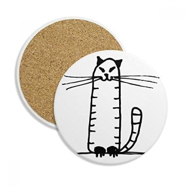 Imagem de Caneca de porta-copos com listras de gato sentada preta para proteção de mesa Pedra absorvente