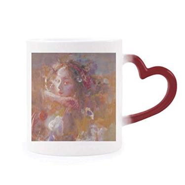 Imagem de Caneca laranja XJJ com pintura a óleo sensível ao calor, copo de grés que muda de cor vermelha