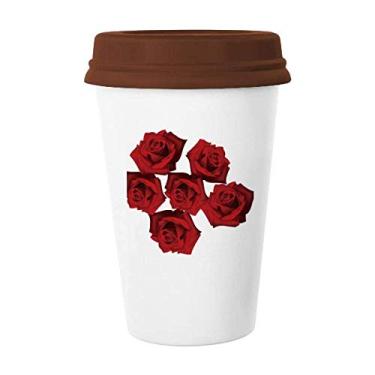 Imagem de Caneca de cerâmica para copos de cerâmica com flores de rosas vermelhas para plantas