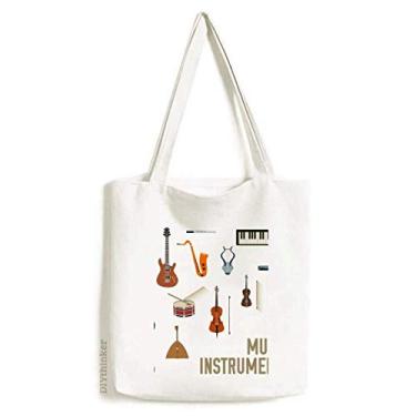 Imagem de Bolsa de lona com estampa de combinação de instrumentos musicais, bolsa de compras casual