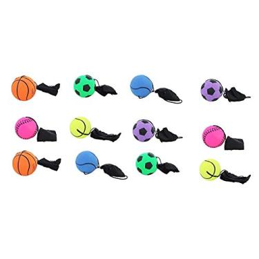 Imagem de itisyours Bola esportiva de borracha para retorno de 12 peças em corda de nylon com pulseira para exercícios ou brincadeiras
