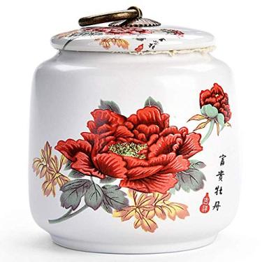 Imagem de Pote de chá pequeno padrão de peônia, caixa de temperos para armazenamento de açúcar, caixa de vedação de porcelana