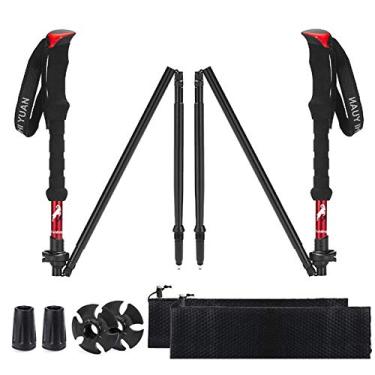 Imagem de N/H Pacote com 2 bastões de caminhada, dobráveis e ajustáveis com sistema de trava rápida, alumínio 7075 super forte e ultraleve para acampamento, mochilão, escalada