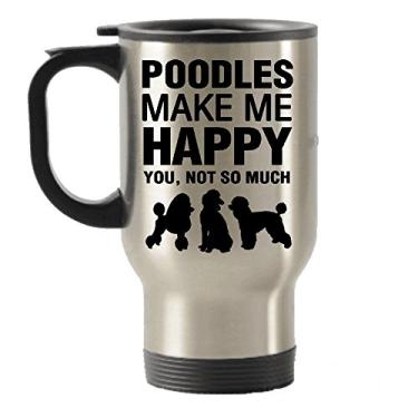 Imagem de Poodles Make Me Happy Caneca de aço inoxidável para viagem com isolamento térmico