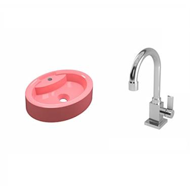 Imagem de Kit Cuba OV43 C/Torneira Luxo 1195 Metal 1/4 Volta Rosa