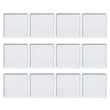 Imagem de Conjunto 12 Pratos de Porcelana Branco Quadrados Rasos 16x16cm Americana Germer