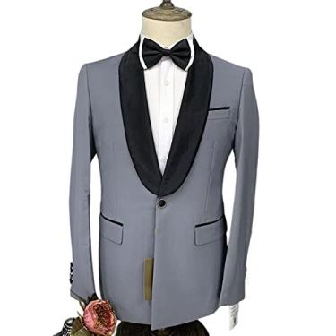 Imagem de Jaqueta masculina de 2 peças, lisa, trespassada, um botão, casamento, paletó de festa, jantar, cinza, M 48/32)