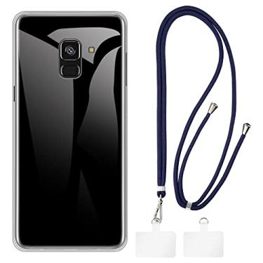 Imagem de Shantime Capa para Samsung Galaxy A8 2018 A530F + cordões universais para celular, pescoço/alça macia de silicone TPU capa protetora (5,6 polegadas)