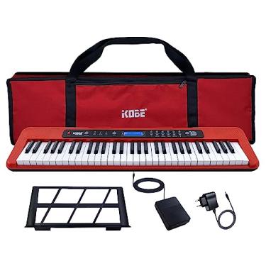 Imagem de Kit Teclado Musical Estudante Kobe KB-300 5/8 61 Teclas Sensitivas ao Toque com Pedal Sustain e Capa Vermelha