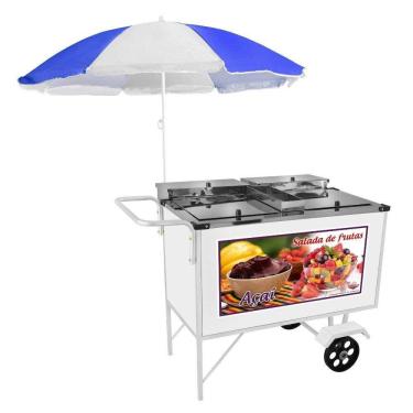 Imagem de Carrinho de Salada de Frutas Açaí Guarda Sol e Rodas Maciças