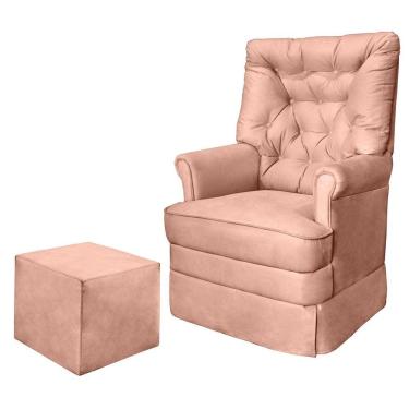 Imagem de Poltrona De Amamentação Com Balanço e Puff Reto Alana Cor Veludo Rose Phoenix Baby