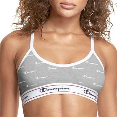 Imagem de Champion Sutiã feminino Heritage Bralette, pulôver de algodão elástico, sutiã absorvente de umidade (cores aposentadas), Estampa do logotipo cinza e branco, XX-Large