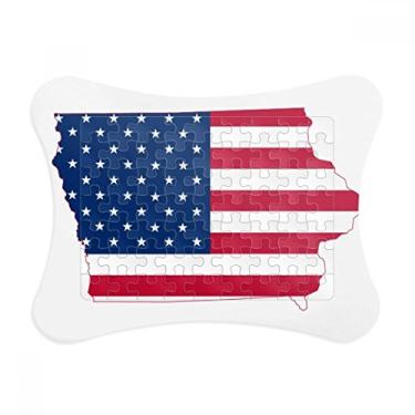 Imagem de Iowa USA Mapa Estrelas Listras Bandeira em Forma de Enigma Moldura Decoração para Jogos de Quebra-Cabeça