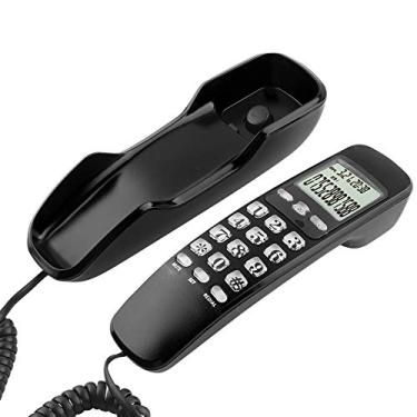 Imagem de 01 Telefone fixo, função de retorno de chamada LCD displa mini telefone doméstico, função de apagar para parede de escritório, telefone doméstico (preto)