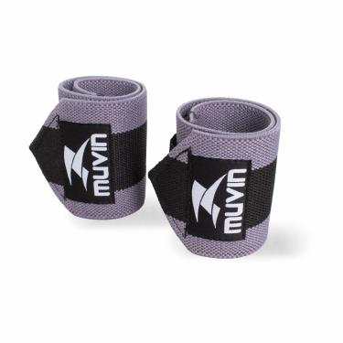 Imagem de Munhequeira Elástica Curta para Levantamento de Peso Muvin - Musculação - Exercício Funcional - Ideal para Pulsos Menores - Fecho de Contato Ajustável - Alça para Dedão Integrada - Com Elástico Látex (Preto/Cinza)