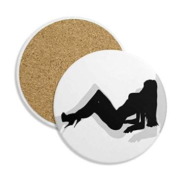 Imagem de Porta-copos de cerâmica com silhueta de biquíni de mulher quente, suporte de caneca, pedra absorvente para bebidas, presente de 2 peças