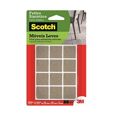 Imagem de 3M, Feltro Sintético Adesivo para Móveis Leves Scotch, Quadrado, Marrom, Pequeno, 12 Unidades