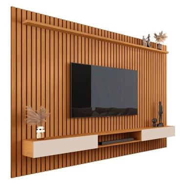 Imagem de Painel Para TV Até 85 Polegadas Ripado Verdadeiro Versátil 2.2x1.8 Com Nicho Nature/Off White - Giga Móveis