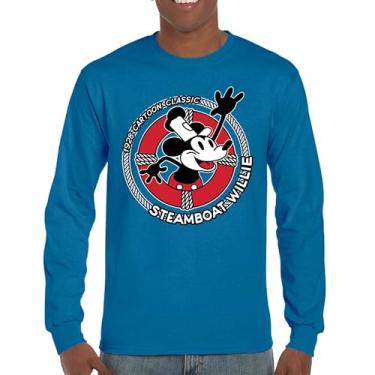 Imagem de Camiseta de manga comprida Steamboat Willie Life Preserver Funny Classic Cartoon Beach Vibe Mouse in a Lifebuoy Silly Retro, Azul, XXG