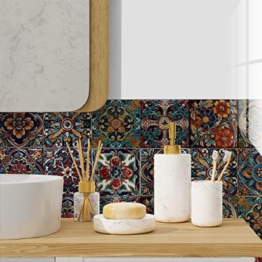 Imagem de Alwayspon Adesivo de azulejo de parede mourisco para transferência de descasque e cole, decalques de azulejo autoadesivos de vinil para banheiro de cozinha, 15 x 15 cm 24 peças, T034