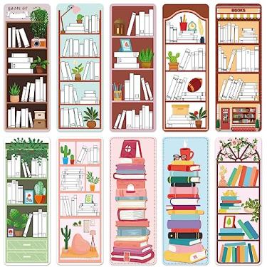 Imagem de 100 marcadores de livro com design de estante, marcadores de página de leitura dupla face para amantes de livros, marcadores de página bonitos para leitura de marcadores para mulheres, estudantes, material escolar