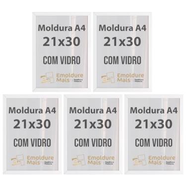 Imagem de Kit 3/5/10 Molduras A4 21x30 cm Com Vidro para Certificados Diplomas Fotos Quadros Decorativos temos cores Branca Preta Dourada Prata Tabaco (Branca, 5)