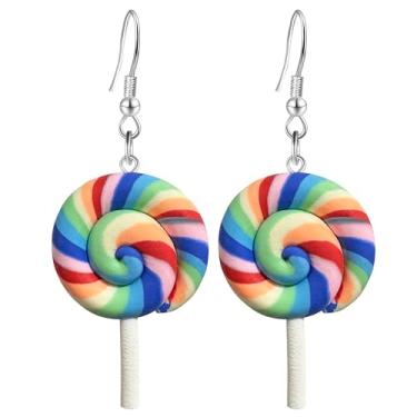 Imagem de Brincos de gota com pingente de pirulito colorido colorido arco-íris e gancho de Halloween para mulheres, adolescentes, meninas, adoráveis, doces, comida, açúcar, berloque, pendurado, hipoalergênico,