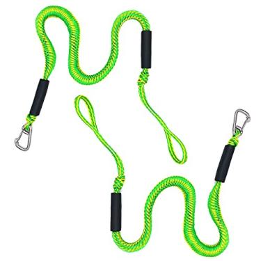 Imagem de Corda de ancoragem elástica de 1,2 m com gancho – perfeita para jet ski, barco elétrico, caiaque, pontão, 2 peças, verde