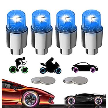 Imagem de YUERWOVER Pacote com 4 tampas de haste de válvula de LED para conjuntos de rodas de pneus de carro, luzes de ar, neon, bicicleta, motocicleta, pneu, bicicleta, caminhão, carrinho de golfe para