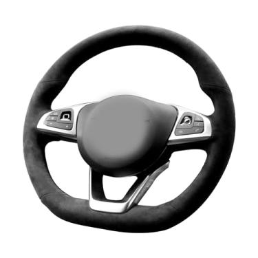 Imagem de Alfanxi Costura à mão Itália Alcantara Capa de volante para carro para Mercedes-Benz AMG E 43 /SL 450/SL 550/SLC 300 (Balck Alcantara+Black Thread)