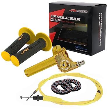 Imagem de JFG RACING Conjunto de acelerador de motocicleta, 22 mm de 7/8" com eixo rotativo cabo de acelerador universal CNC para CRF50 KLX SSR TTR 110 125 150 200 250cc Dirt Pit Bike ATV Mini Bike Gold